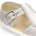 Little SANDAL shoes roman style in metal canvas for girls.