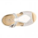 Little SANDAL shoes roman style in metal canvas for girls.