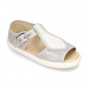 Little SANDAL shoes roman style in metal canvas for girls.