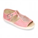 Little SANDAL shoes roman style in metal canvas for girls.