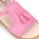 Suede Leather Sandal shoes with tassels for toddler girls.