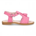 Suede Leather Sandal shoes with tassels for toddler girls.