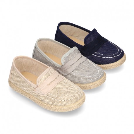 New LINEN canvas Moccasin shoes espadrille style for little kids.