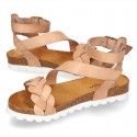 New Cowhide leather sandal shoes with braided design and buckle closure to the ankle.