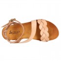 New Cowhide leather sandal shoes with braided design and buckle closure to the ankle.