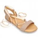 Suede leather sandal shoes to dress with ties crossed design for girls.