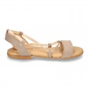 Suede leather sandal shoes to dress with ties crossed design for girls.