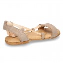 Suede leather sandal shoes to dress with ties crossed design for girls.