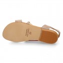 Suede leather sandal shoes to dress with ties crossed design for girls.