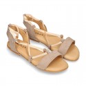 Suede leather sandal shoes to dress with ties crossed design for girls.