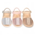 EXTRA SOFT leather Menorquina sandals with velcro strap and sequins design.