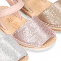 EXTRA SOFT leather Menorquina sandals with velcro strap and sequins design.