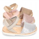 EXTRA SOFT leather Menorquina sandals with velcro strap and sequins design.