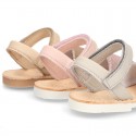 EXTRA SOFT leather Menorquina sandals with velcro strap and sequins design.