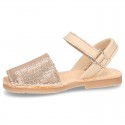 EXTRA SOFT leather Menorquina sandals with velcro strap and sequins design.