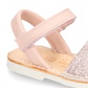 EXTRA SOFT leather Menorquina sandals with velcro strap and sequins design.