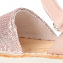 EXTRA SOFT leather Menorquina sandals with velcro strap and sequins design.