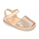 EXTRA SOFT leather Menorquina sandals with velcro strap and sequins design.