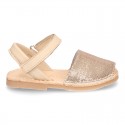 EXTRA SOFT leather Menorquina sandals with velcro strap and sequins design.