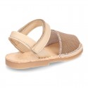 EXTRA SOFT leather Menorquina sandals with velcro strap and sequins design.