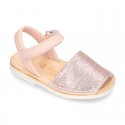 EXTRA SOFT leather Menorquina sandals with velcro strap and sequins design.