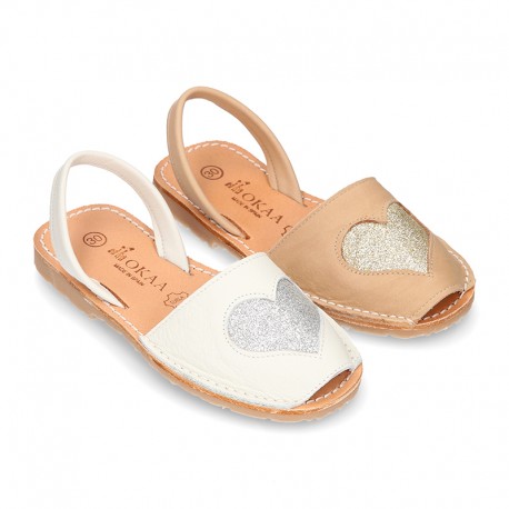 Extra soft Nappa leather Menorquina sandals with rear strap and HEART design.