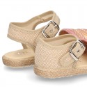 Little SANDAL shoes espadrille style in metal linen canvas with shiny design.