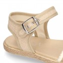 Little SANDAL shoes espadrille style in metal linen canvas with shiny design.