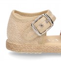 Little SANDAL shoes espadrille style in metal linen canvas with shiny design.