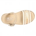 Little SANDAL shoes espadrille style in metal linen canvas with shiny design.