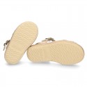 Little SANDAL shoes espadrille style in metal linen canvas with shiny design.