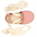 Piqué cotton canvas Dancer style espadrille shoes in Make up pink color.