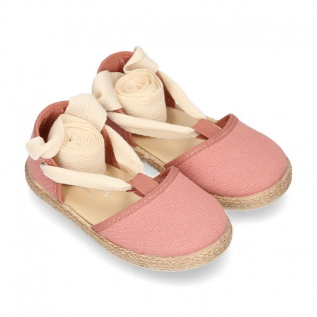 Piqué cotton canvas Dancer style espadrille shoes in Make up pink color.