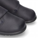 Ankle boot shoes with velcro strap in washable leather for little kids.