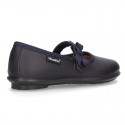 School shoes Mary Jane style with velcro strap with bow in washable leather for girls.