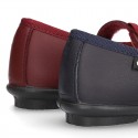 School shoes Mary Jane style with velcro strap with bow in washable leather for girls.