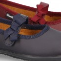 School shoes Mary Jane style with velcro strap with bow in washable leather for girls.