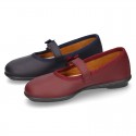 School shoes Mary Jane style with velcro strap with bow in washable leather for girls.