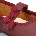 School shoes Mary Jane style with velcro strap with bow in washable leather for girls.