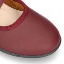 School shoes Mary Jane style with velcro strap with bow in washable leather for girls.