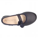 School shoes Mary Jane style with velcro strap with bow in washable leather for girls.