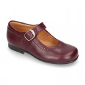 New School Classic Nappa leather little Mary Janes with chopped and scallop design.