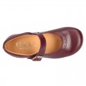 New School Classic Nappa leather little Mary Janes with chopped and scallop design.