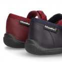 School shoes Mary Jane style with velcro strap with bow in washable leather for little girls.