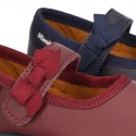 School shoes Mary Jane style with velcro strap with bow in washable leather for little girls.
