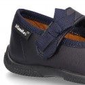 School shoes Mary Jane style with velcro strap with bow in washable leather for little girls.