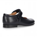 New School Classic Nappa leather little Mary Jane shoes with chopped design and velcro strap.