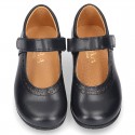 New School Classic Nappa leather little Mary Jane shoes with chopped design and velcro strap.