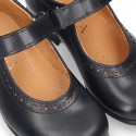 New School Classic Nappa leather little Mary Jane shoes with chopped design and velcro strap.