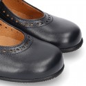 New School Classic Nappa leather little Mary Jane shoes with chopped design and velcro strap.